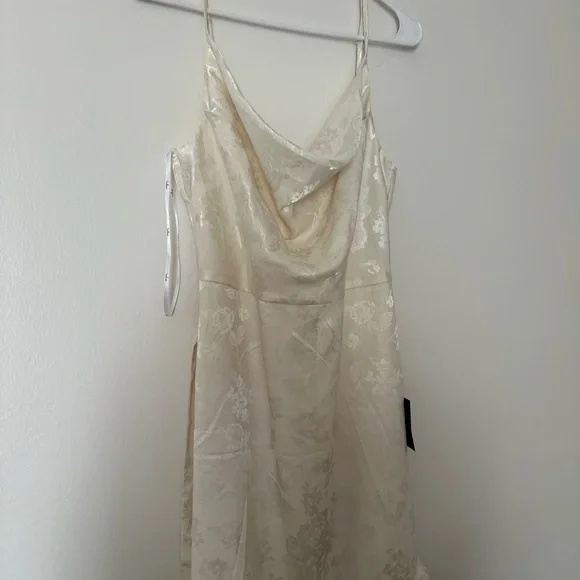 Lulu's Modern Passion Ivory Floral Satin Jacquard Ruffled Midi Dress - Picture 6 of 10